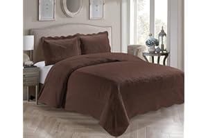 KIDS ZONE HOME COLLECTION Home Collection 3 Piece Over Size Embossed Solid Color Coverlet Bedspread New # Veronica (Coffee, King/California King)