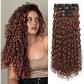 LONAI 4PC Clip in Hair Extensions, 100％ Pure Protein Silk Curly Hair Extension for Women, 26 Inch Long Soft Natural Hair Extensions-Copper Red