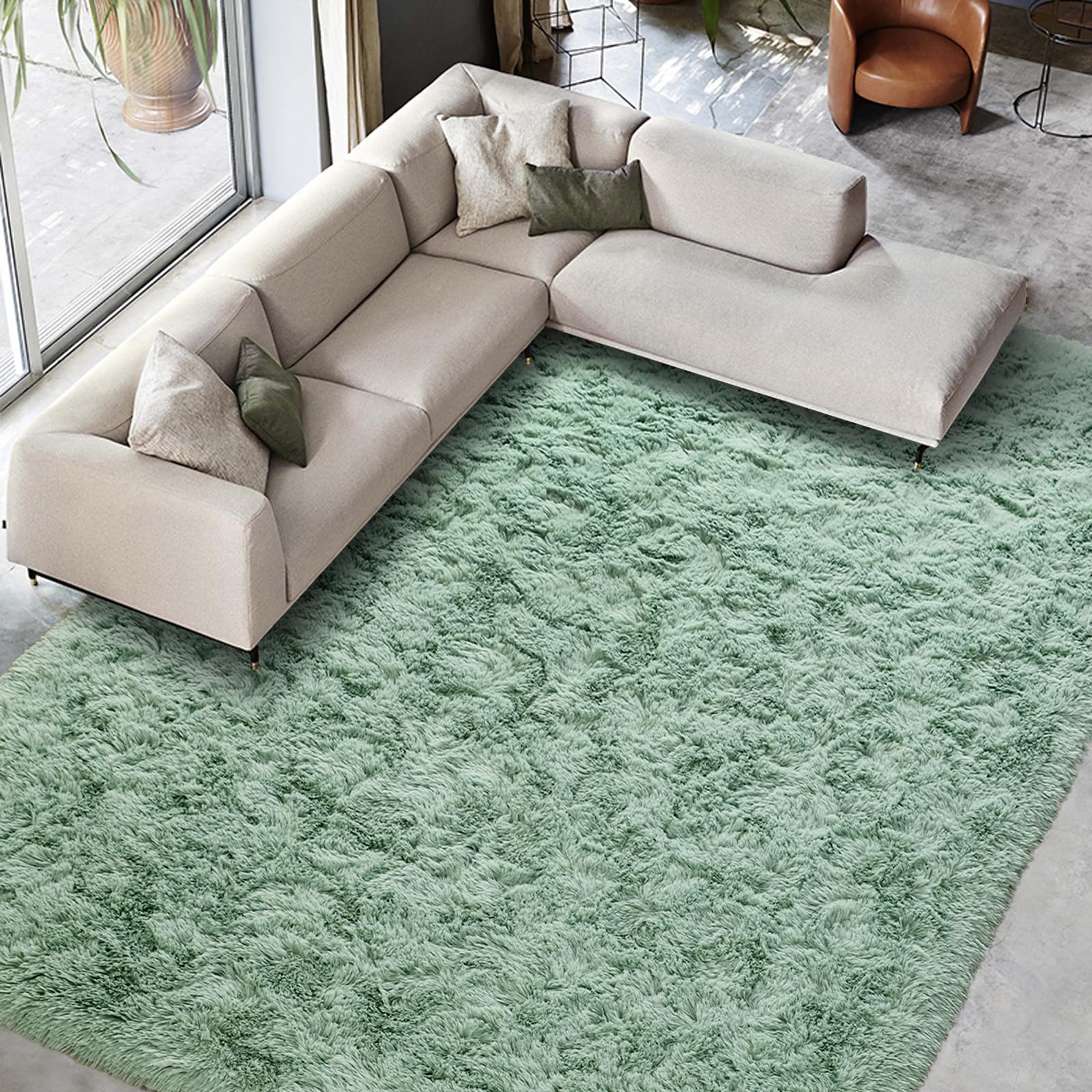 FinRèc 9x12 Feet Rugs for Bedroom Living Room, Light Green Fuzzy Shaggy Area Rug, Non-Slip Fluffy Furry Rugs for Kids Room Dorm Room Home Decor, Indoor Plush Floor Carpet Image FinRèc 9x12 Feet Rugs for Bedroom Living Room, Light Green Fuzzy Shaggy Area Rug, Non-Slip Fluffy Furry Rugs for Kids Room Dorm Room Home Decor, Indoor Plush Floor Carpet Image
