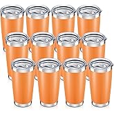 Orebigo 20 oz Tumbler with Lid Stainless Steel Insulated Tumblers Bulk Double Wall Vacuum Cups Powder Coated Travel Mug Keep Drinks Cold and Hot, Orange, 12 Pack