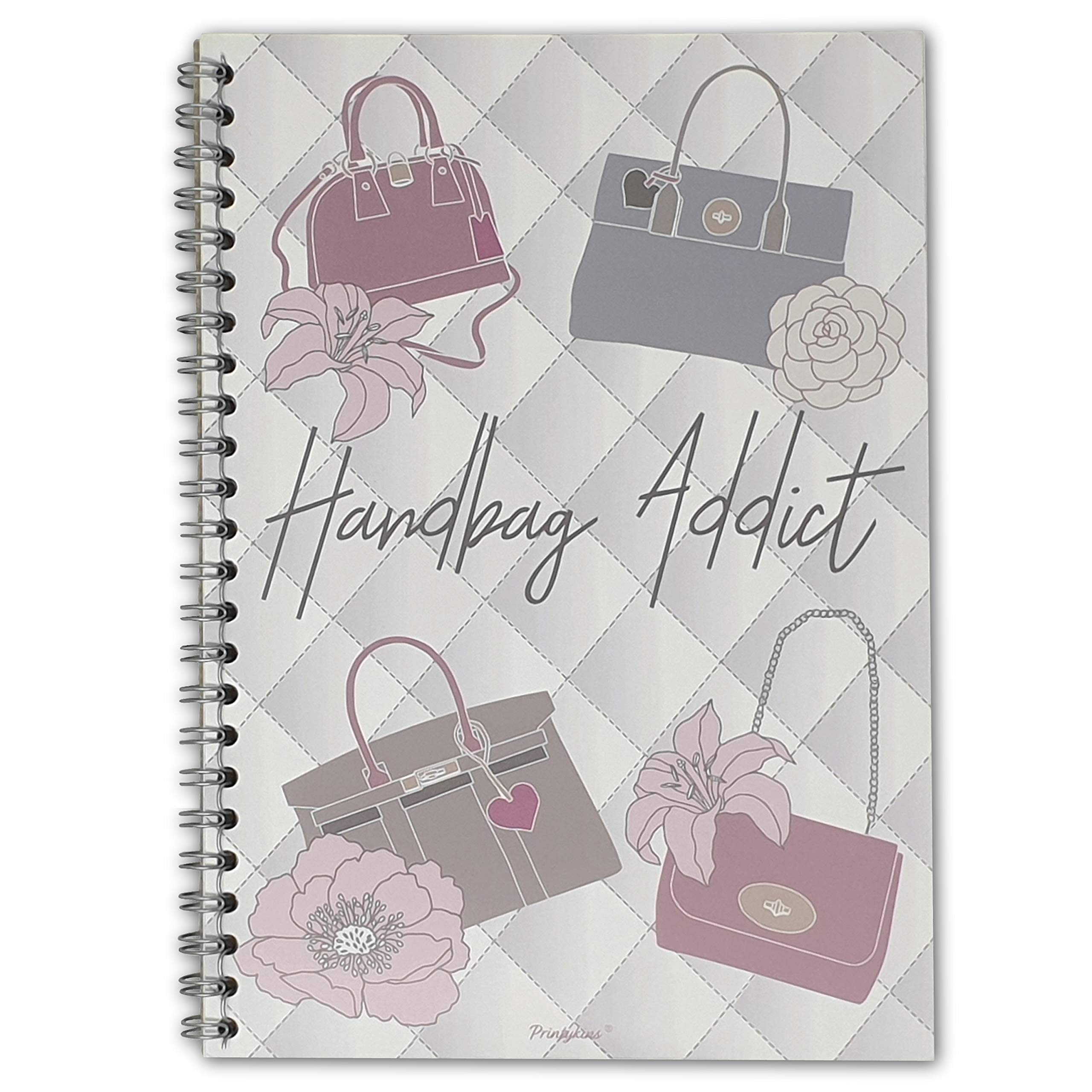 Printykins Handbag Addict Notebook – A5 / 21cm x 15cm / Wirebound/Lined and Plain / 100 pages/Ladies Notepad/Girls Notebook/Girls Sketchbook/Ladies journal/Handbag accessories Gift