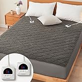 Electric Heated Mattress Pad 78x80IN Dual Controllers Heating Mattress Pad King Size 6 Heat Settings 1-9-Hour Timer Auto-Off Deep Pocket Machine Washable FCC&ETL Certificated Moonbeam Gray
