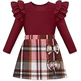 KISSB Girls Clothes Long Sleeve Ruffle Sleeve Top and Plaid Skirt Set Fall Winter Girls Outfits 5-12Y