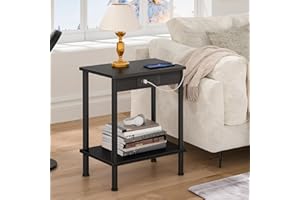 YUFAM End Table with Charging Station,Small Side Table,2-Tier Nightstand with Storage Shelf,Sofa Bedside Table for Small Spaces in Living Room,Bedroom,Office,Easy Assembly,Black