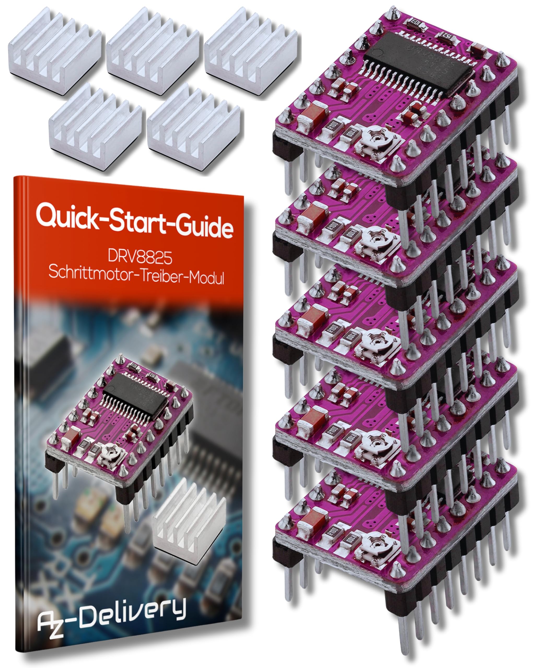 AZDelivery 3 x DRV8825 Stepper Motor Driver Module with Heatsink compatible with Arduino, RAMPS 1.4 / CNC-Shield / 3D printer/Prusa Mendel including E-Book!