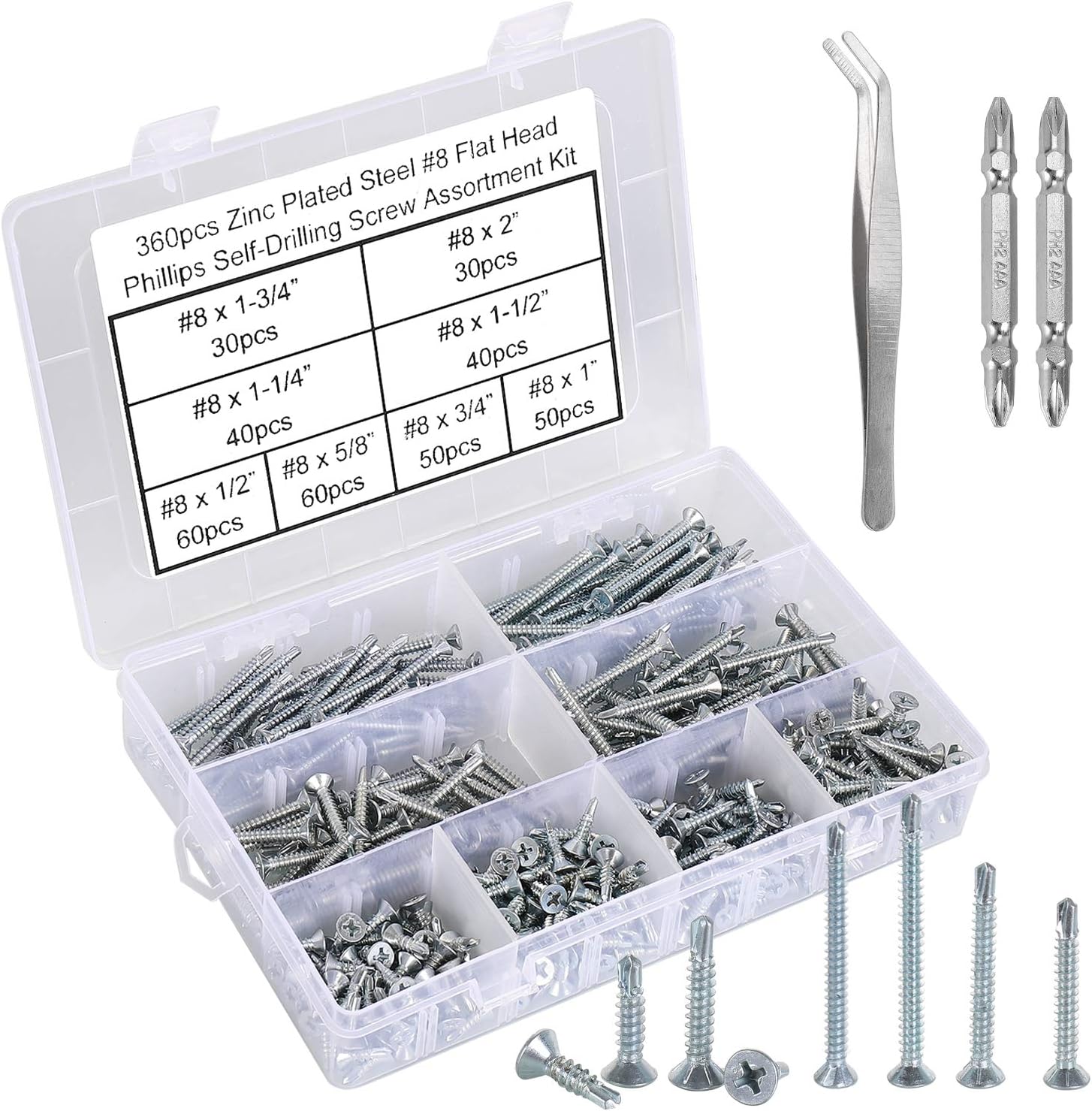 FandWay 360Pcs Self Tapping Screws for Metal,M4.2 Self Drilling Screws for Steel,Countersunk Head Tek Screw - Image 3