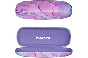 molshine Hard Shell PU Leather Glasses Case,Travel Portable Eyeglass Case for Men Women Girl Travel Study Work