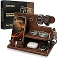 TESLYAR Wood Phone Docking Station for Men - Desk or Nightstand Organizer - Birthday Gifts for Husband, Dad - Anniversary Ide