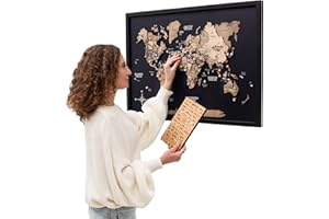 ENJOY THE WOOD Framed World Map Wall Art Wood Travel Decor 3D World Map On Board Wall Rustic Decoration Housewarming Gift (Bo
