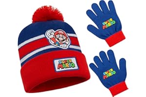 Super Mario Winter Set for Boys, Teens, 3 Piece Beanie, Scarf, & Gloves, or 2 Piece Gloves & Winter Hat, Gifts for Boys