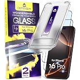 Defenslim WonderShield Screen Protector for iPhone 16 Pro, 2 Pack Glass | 9H tempered glass, HD clear, 6.3" display, case friendly, auto dust and align install kit, fingerprint resistant