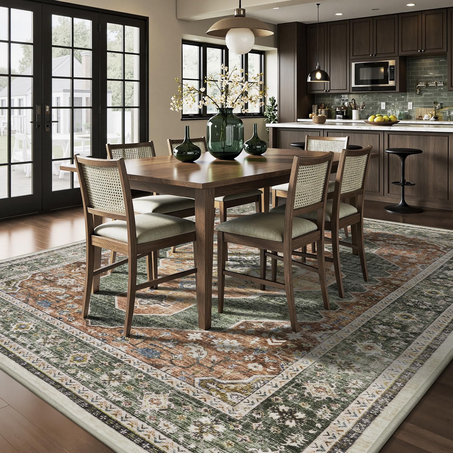 Photo 1 of Engiw-Sage Green 5x7 Area Rugs for Dining Room Living Room Rug Bedroom Rug Washable Carpet Rugs Farmhouse Vintage Traditional Distressed Non Slip Rust Mint