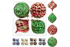 GNFLUS Christmas Ball Ornaments 4.7" Large Red and Green Christmas Ornaments Balls Xmas Tree Shatterproof Plastic Christmas Ornaments Big Hanging Christmas Decorations for Holiday Party Indoor Outdoor 4 Pcs