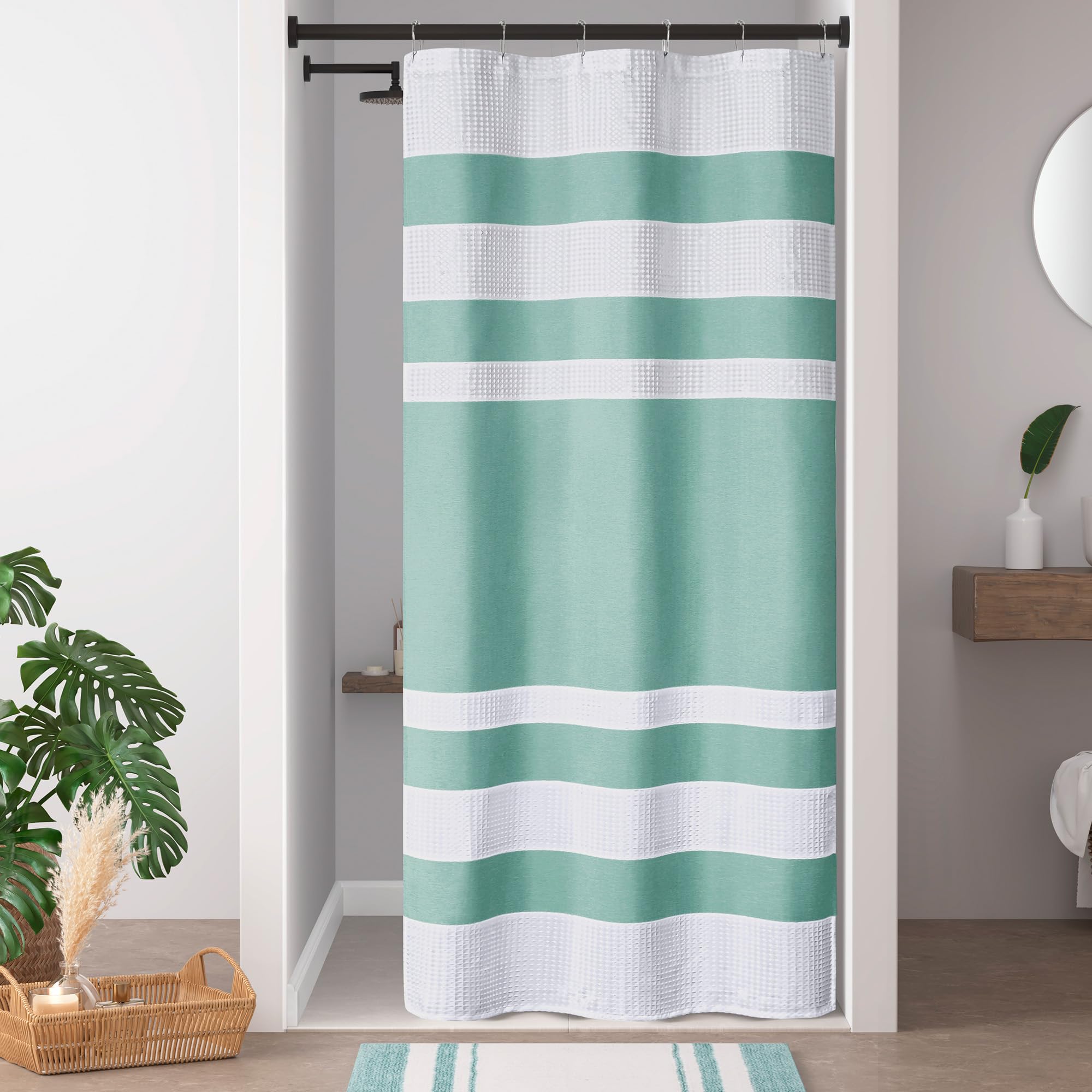 Madison Park Spa Waffle Shower Curtain Pieced Fabric with 3M Scotchgard Moisture Management Modern Home Bathroom Decorations, Stall 54"x78", Aqua