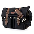 Kattee Canvas Cow Leather DSLR Camera Shoulder Messenger Bag Black
