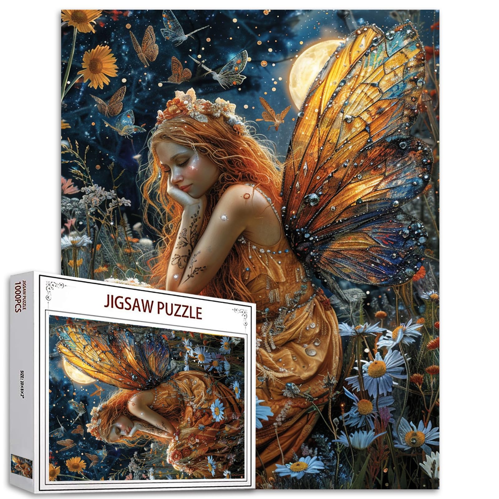 Tucocoo Butterfly Fairy Puzzle 1000 Pieces Jigsaw for Adults, Wild Flowers Challenging Family Activity Games, Colorful DIY Home Decoration Gift - 20 x 27 Inches โ image 1