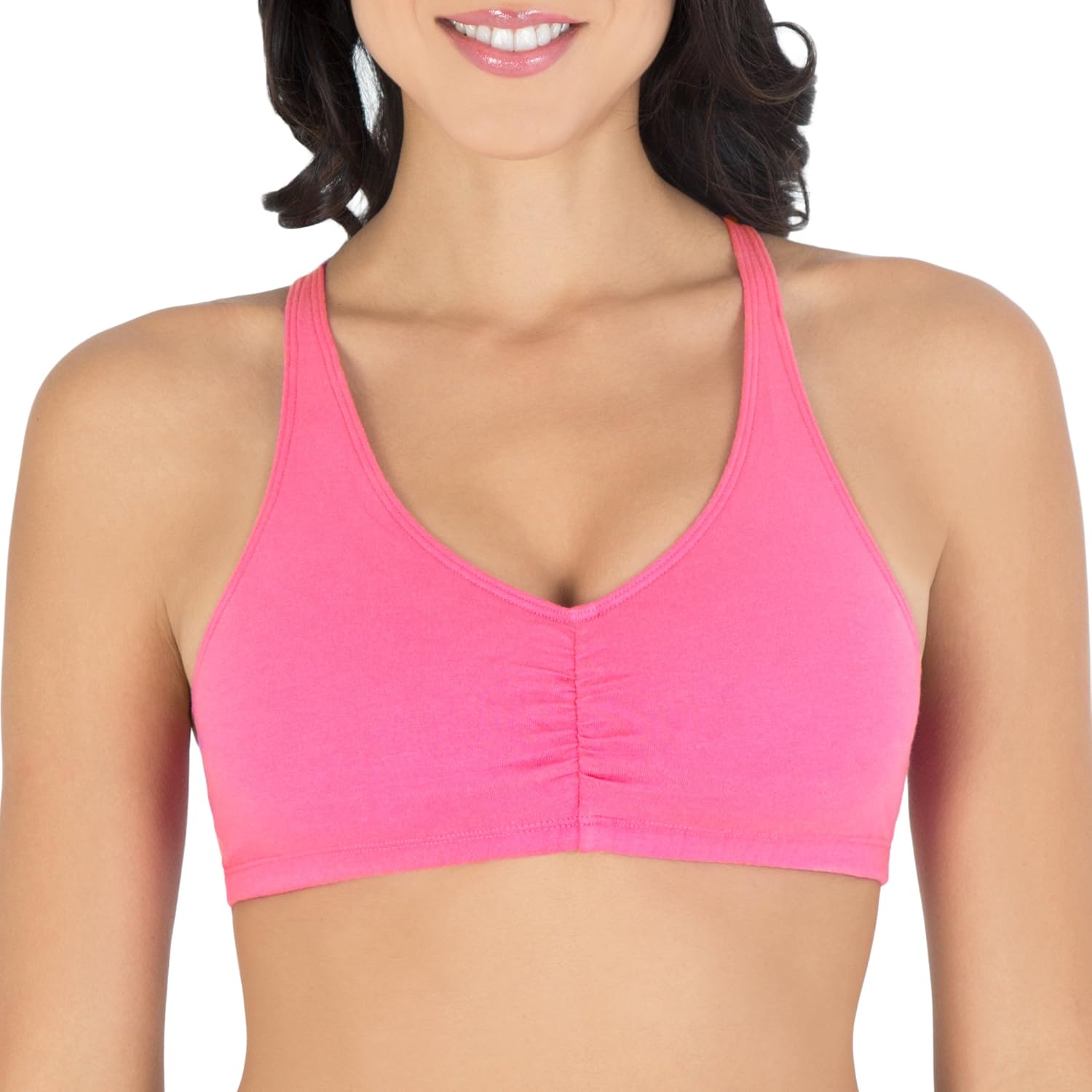 Fruit of the Loom Women's Adjustable Shirred Front Racerback Bra (Pack of 3) at  Women’s Clothing store