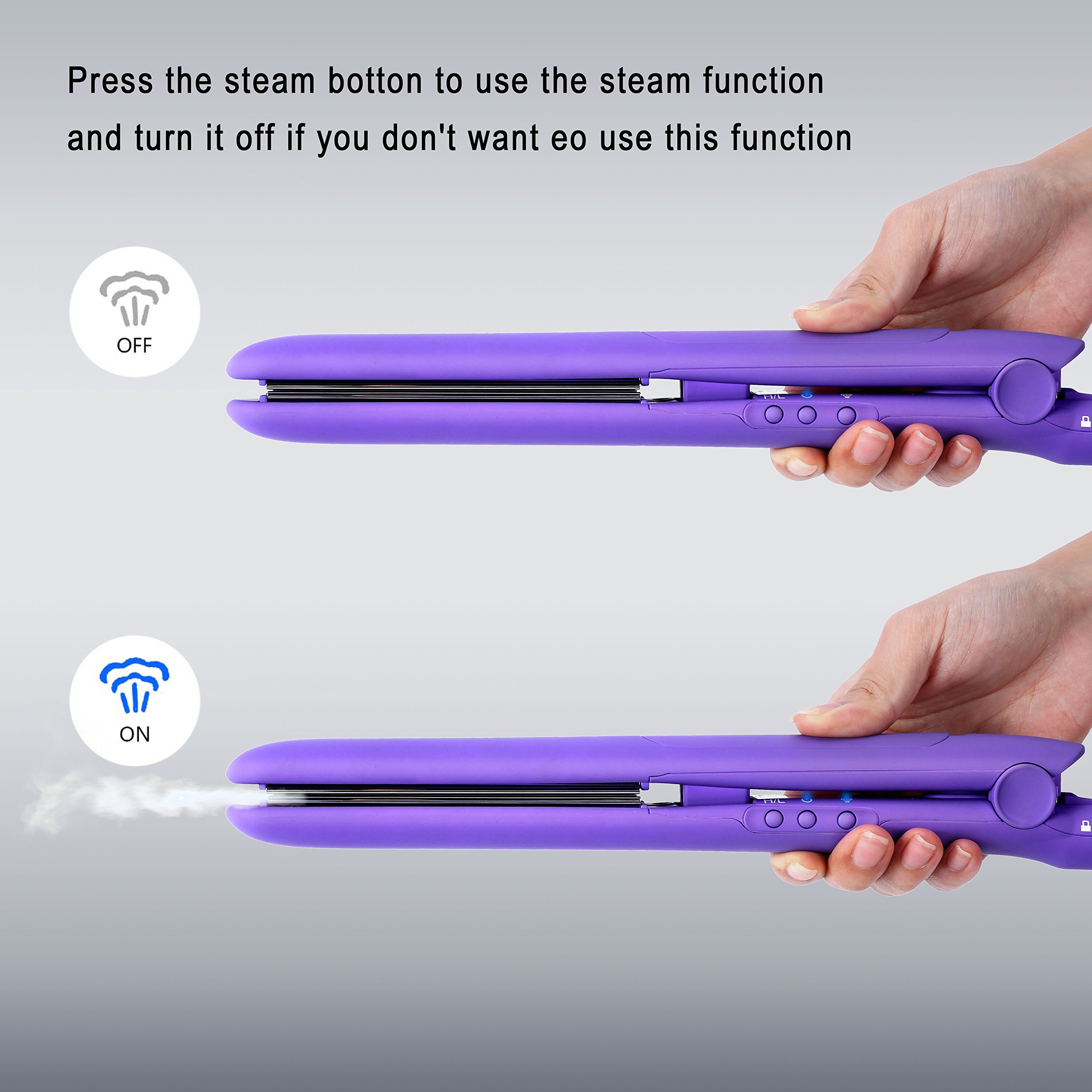 Haarglätter Dampf, Beaulinks Stream Multistyler Lockenstab 2 in1 Glätten & Locken Professionelles Salon mit PTC Heiztechnologie LED Anzeige 170 ℃ -220 ℃ Lila