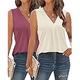 EyMuse 2 Pack Womens V Neck Tank Tops Tshirts 2024 Fashion Sleeveless Blouses Casual Loose Summer tees