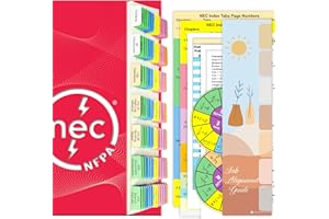 BCABO 2023 NEC Tabs (Book Not Included), National Electrical Code Book Tabs for NFPA 70 Exam Test, 140 Pcs Tabs with Wire Chart & 2 Ohm's Law Stickers