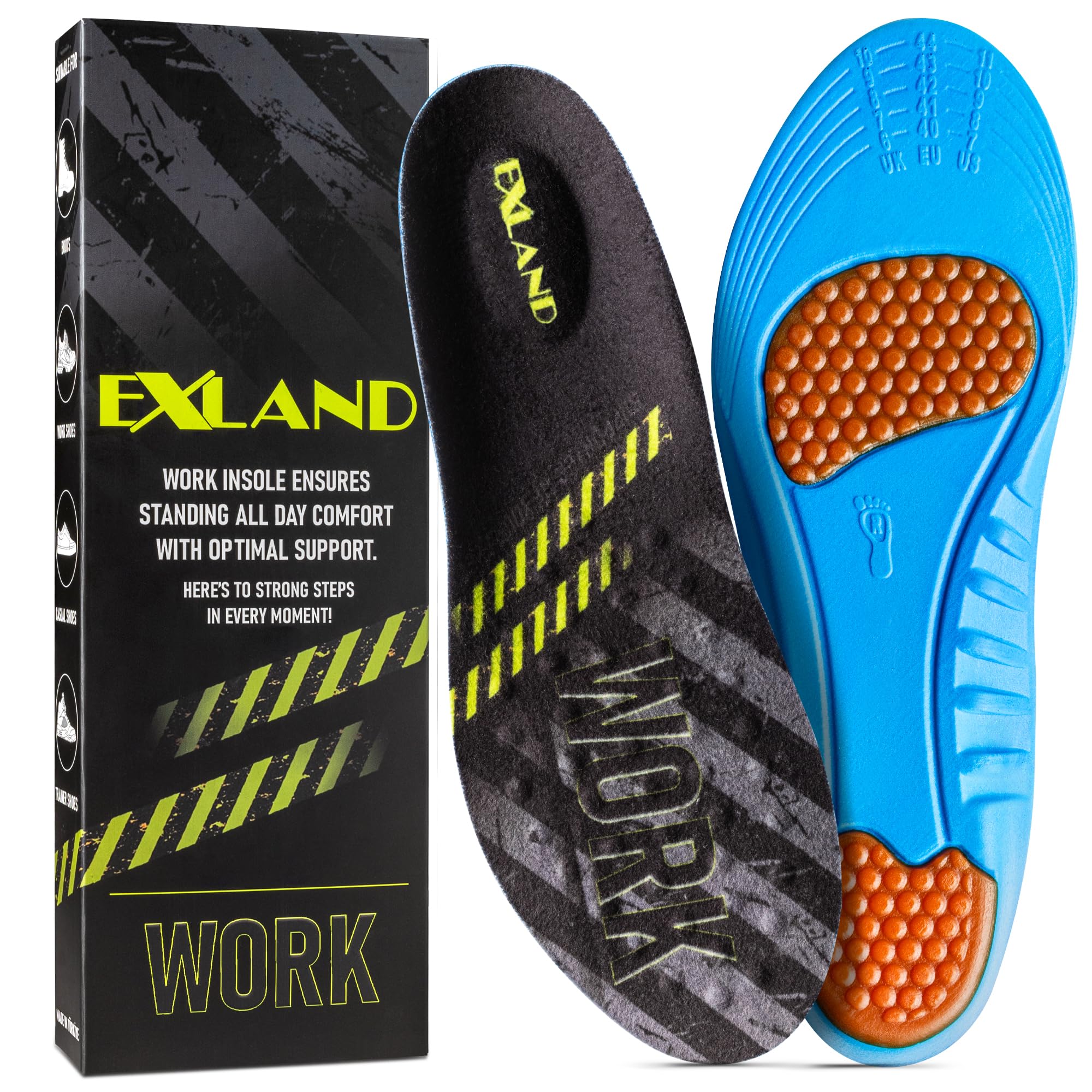 Photo 1 of (New) Exland Work Comfort Memory Foam Gel Insoles for Men and Women - Standing All Day Cushioning, Shock Absorbing Shoe and Boot Inserts - Anti Fatique - Trim to Fit (Size: L) [1 Pair]