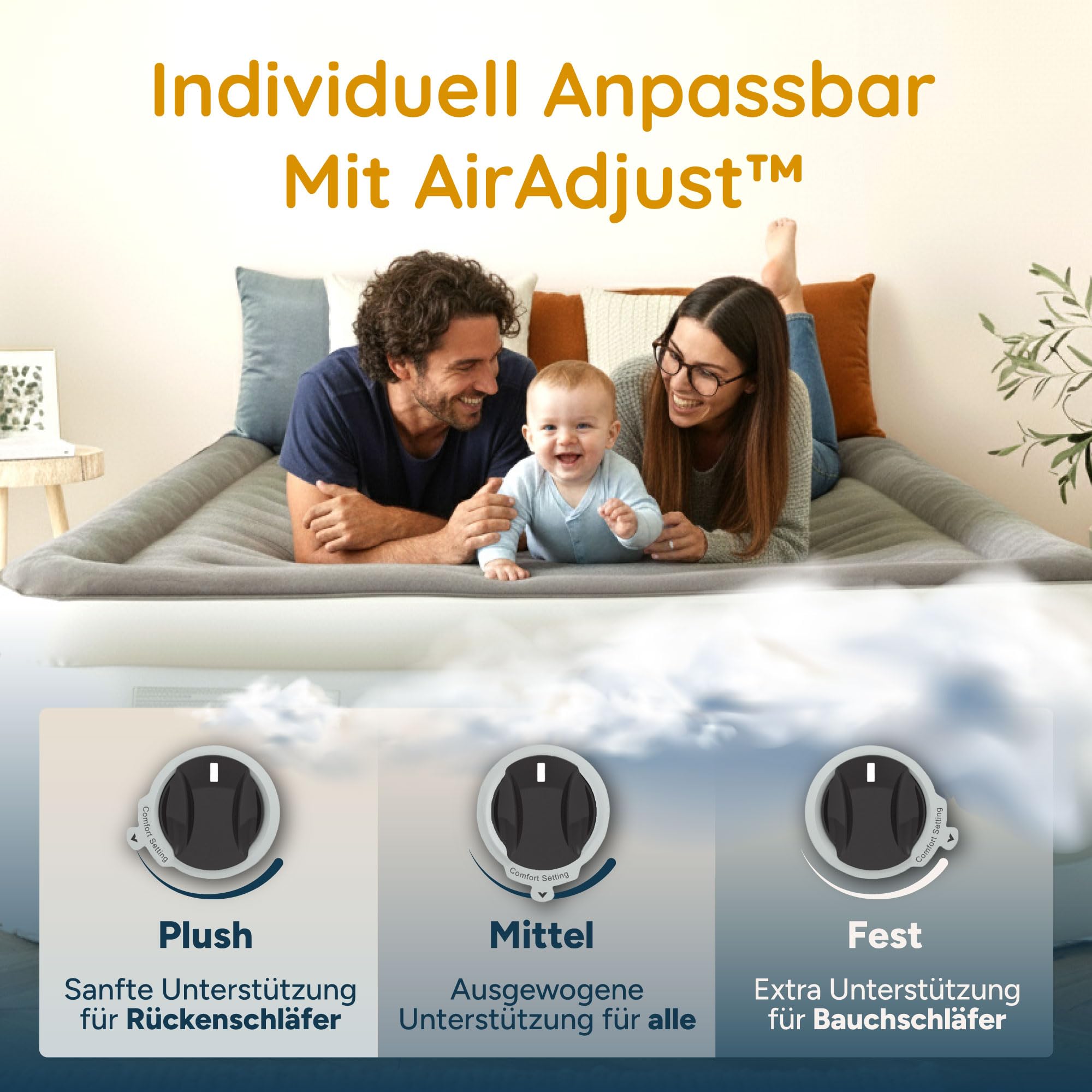 Huddle Never Deflate™ Luftbett 2 Personen 150 x 200 x 46 cm, selbstaufblasende Luftmatratze mit Pumpe, perfekte Gästematratze & Campingmatratze, USB-C-Port & Nachtlicht 5