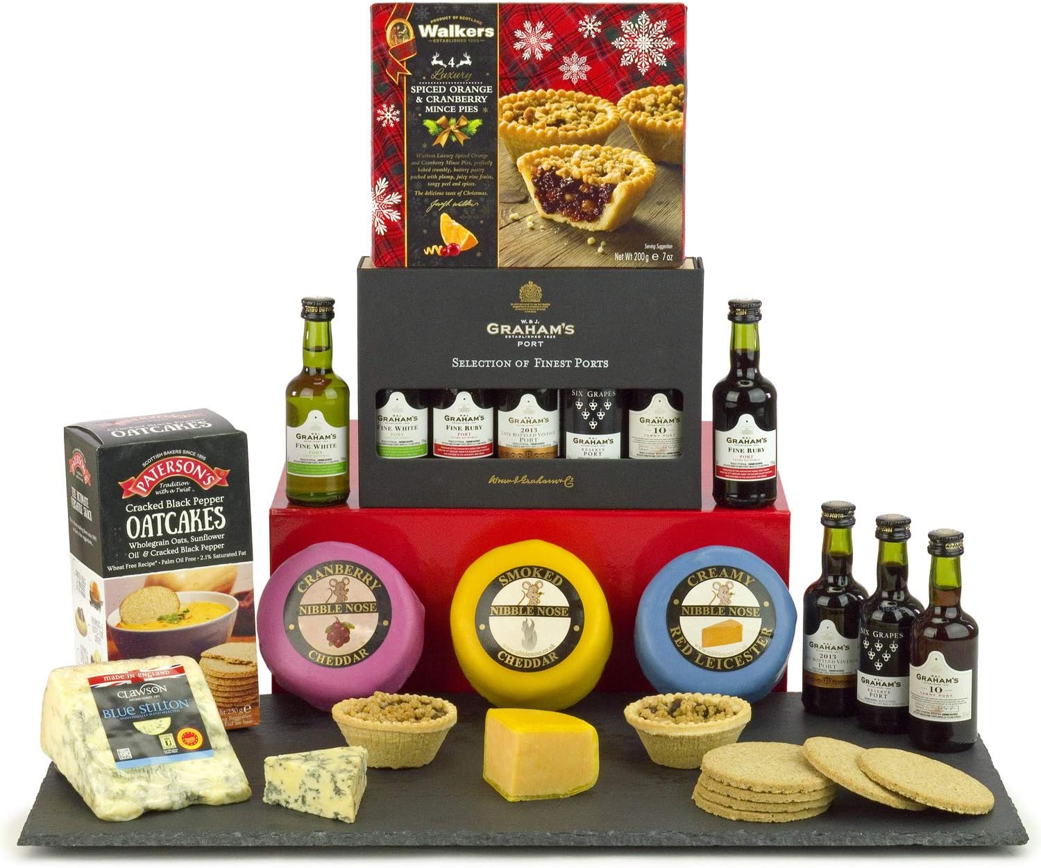 Graham's 5 Port, Stilton & Cheese Selection Box Presented in a red Gift