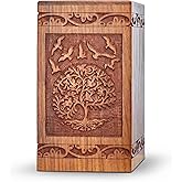 INTAJ Handcarved Wooden Cremation Urn for Human Ashes - Tree of Life Design, 250 lbs Capacity, Suitable for Adult Men and Women - Decorative Funeral Urn Box and Casket - Wooden Carved Box