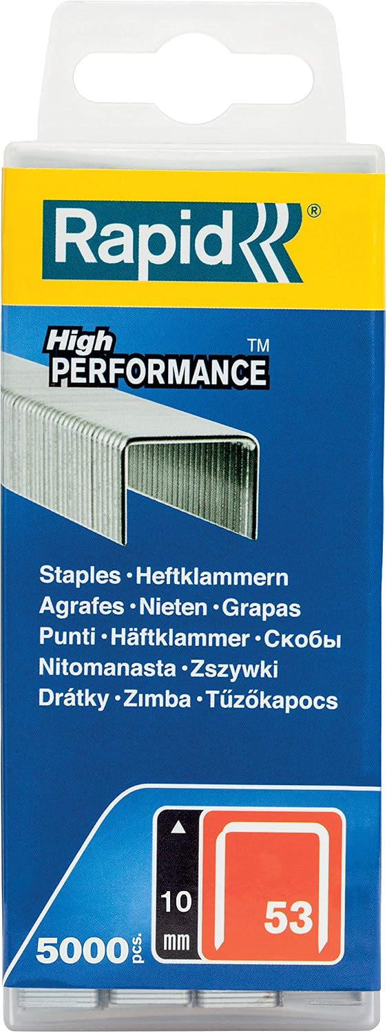 Rapid High Performance Staples, No.53, Leg Length 10 mm, 40303085 - 5000 Pieces, Silver, 5000 Pack