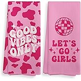 Let's Go Girls Hot Pink Preppy Disco Ball Bath Towels Sets of 2,Preppy Absorbent Drying Cloth Hand Towels Tea Towels for Bachelorette Party Dorm Girls Bathroom Decor,Teen Girls Gifts,16×24 inches
