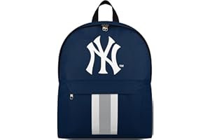 FOCO MLB Officially Licensed Team Color Primary Logo Solid Stripe Baseball School Bag Travel Backpack - New York Yankees - Navy