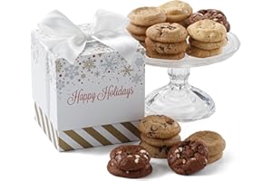 Mrs. Fields Snowflake Mini Cookie Box - Assorted with 24 Nibblers Bite-Sized Cookies in 4 Classic Flavors