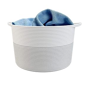 GreenMan XXXLarge Cotton Rope Basket 21.7" x 21.7" x 13.8" with Handles – Toy Storage Organizer – Decorative Bin for Laundry/Nursery/Living Room