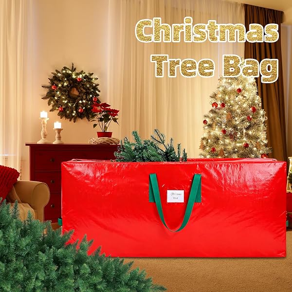 KRYSTY DURABLE LARGE CHRISTMAS TREE STORAGE BAG,FITS UP TO 9 FT ARTIFICIAL TREES,HEAVY DUTY ZIPPER&REINFORCED HANDLES FOR CHRISTMAS TREE BAG,PROTECTS AGAINST DUST,MOISTURE & DAMAGE,RED