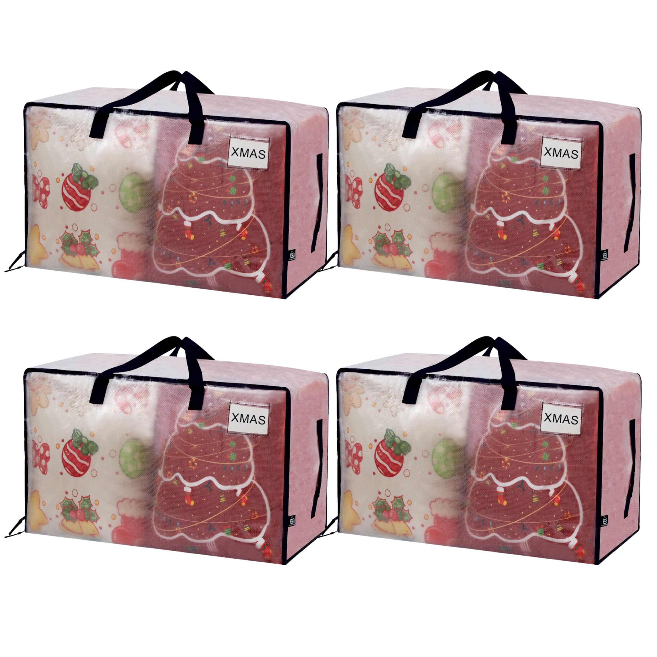 VENO 4 Pack Clear Extra Large Moving Bags & Storage Totes, Heavy Duty Organizer with Reinforced Handles & Strong Zippers for Clothes, College Dorm Essentials, Moving Supplies