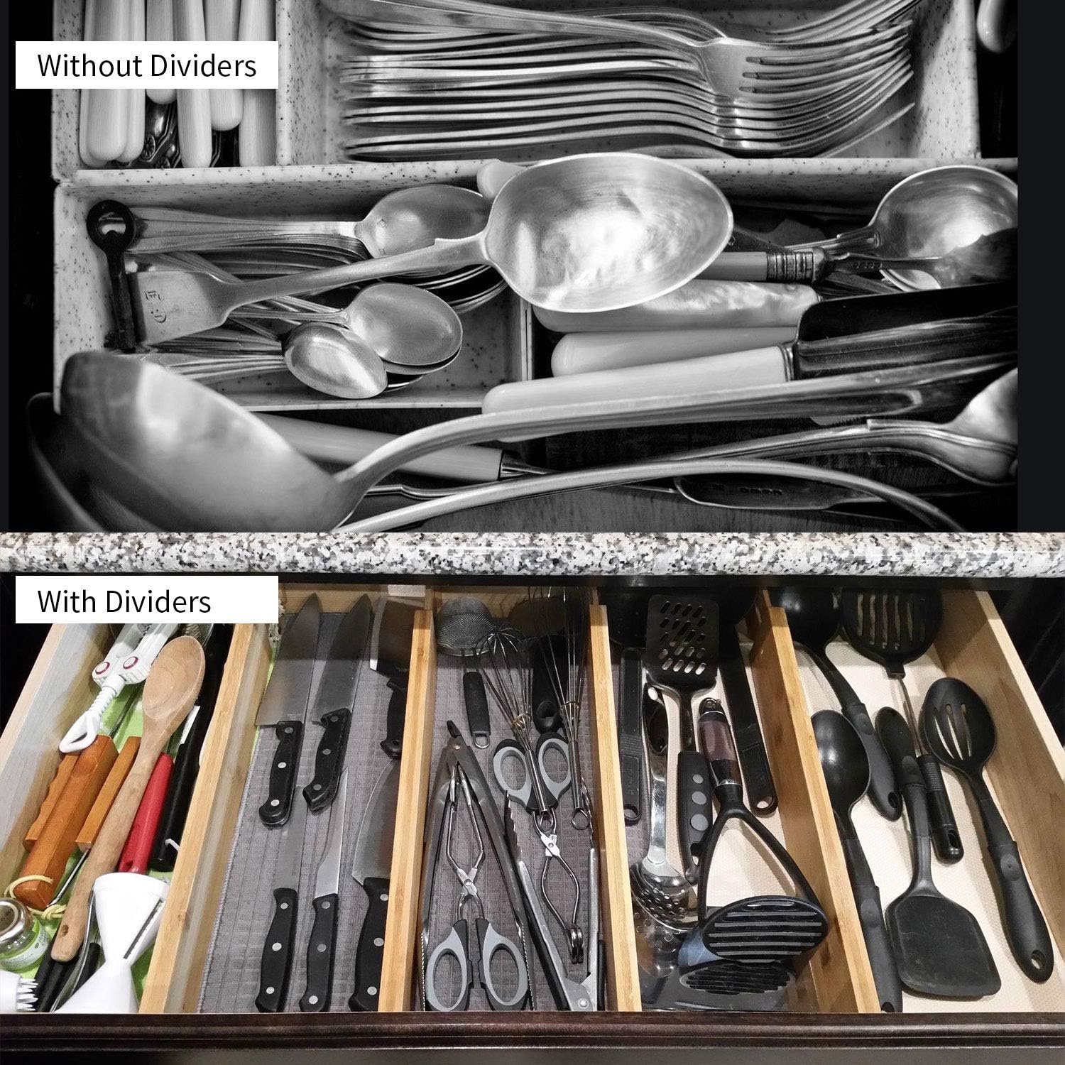 Utoplike 4 pcs Bamboo Kitchen Drawer Dividers(12.25-17.25IN),Adjustable Drawer Organizers,Spring Loaded,Works in Kitchen,Dresser,Bathroom,Bedroom,Baby Drawer,Desk: Home & Kitchen