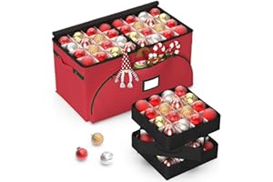 Pattiumo Christmas Ornament Storage Box with 8 Stackable Trays, Holds 128 Ornaments, Foldable Vertical Organizer with 3 Pockets, 600D Oxford Fabric, for Closet Attic Basement Storage
