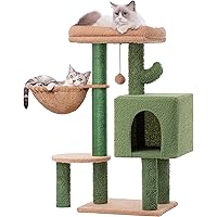 MeowSir Cat Tree Cute Cat Tower Tree Cactus Cat Scratching Post with Large Top Perch, Comfy Hammock, Private Condo, Fully Nat