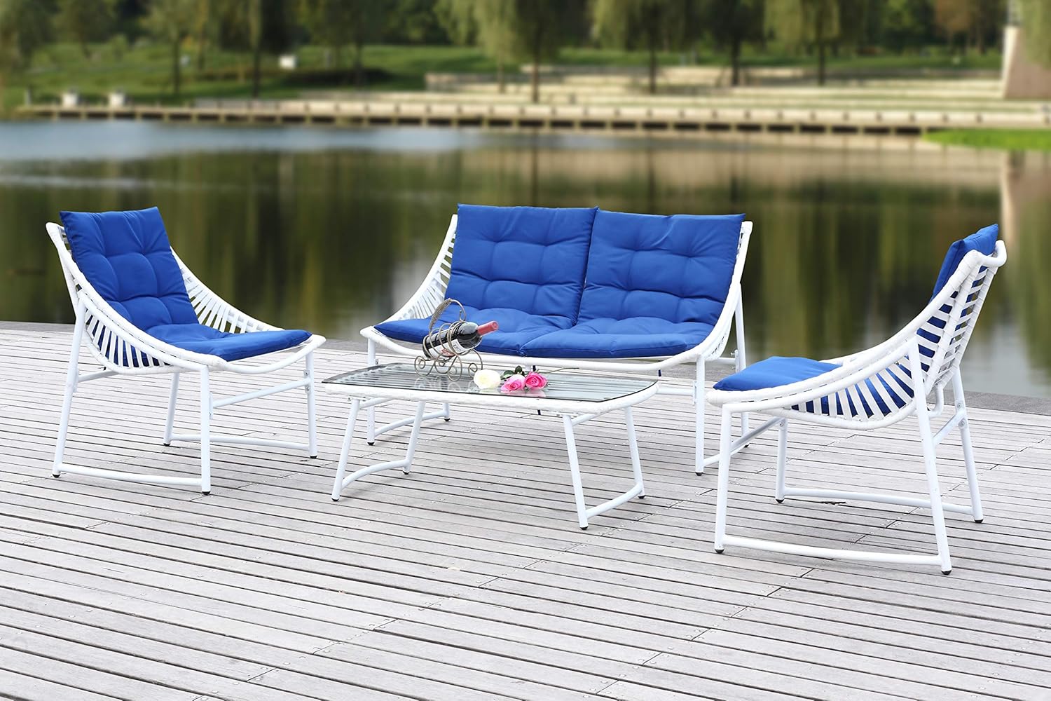 Amazon Com Safavieh 4 Piece Outdoor Collection Berkane Patio Set Furniture Decor
