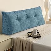 Headboard Pillow Twin Size, Triangle Wedge Pillow for Bed, Reading &amp; Sitting Support, Backrest Cushion with Removable Cover, Comfortable Daybed Pillow for Bedroom, Dorm, or Sofa &ndash; Blue Linen Fabric