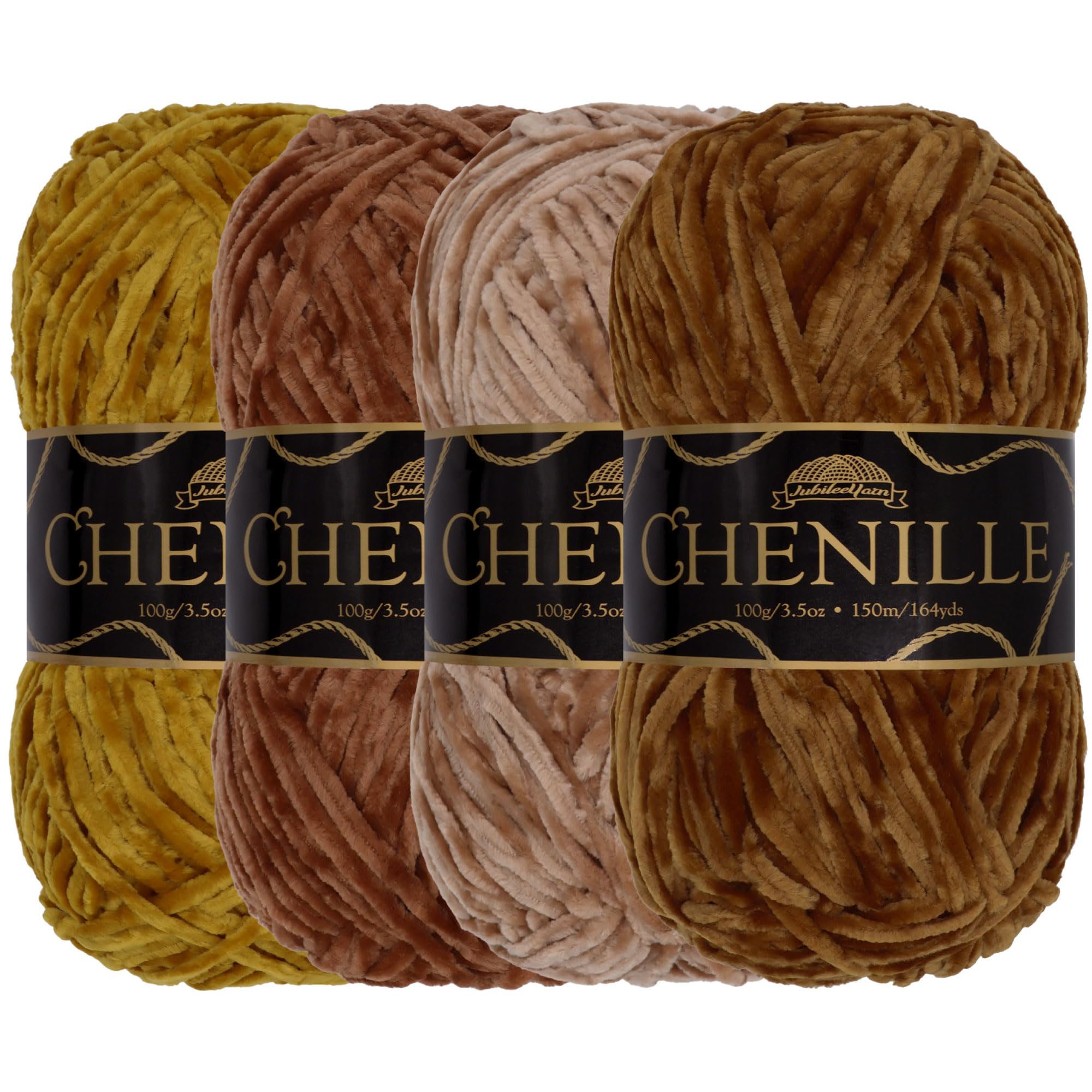 JubileeYarn Chenille Yarn - Worsted Weight - 100g/Skein - Shades of Brown - 4 Skeins