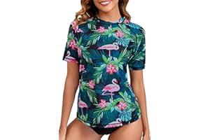 Halcurt Women's Short Sleeve Rash Guard Swimsuit Top Swim Shirt Only Swim Tee UPF50+ Quick Dry Swimsuit
