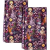 Miss Adola Flour Sack Halloween Kitchen Towels - Halloween Towels Kitchen Set of 2 18x26 Inch Holiday Theme Dish Towel for Home Decoration, Absorbent Hand Towel with Hanging Loop, Purple Skeleton