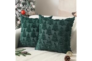 Allorry Christmas Pillow Covers 18 x 18 Set of 2 Dark Green Christmas Tree Pillow Cases Plush Faux Fur Soft Cushion Case for Winter Xmas Holiday Home Bedroom Sofa Decors SY-003-A18