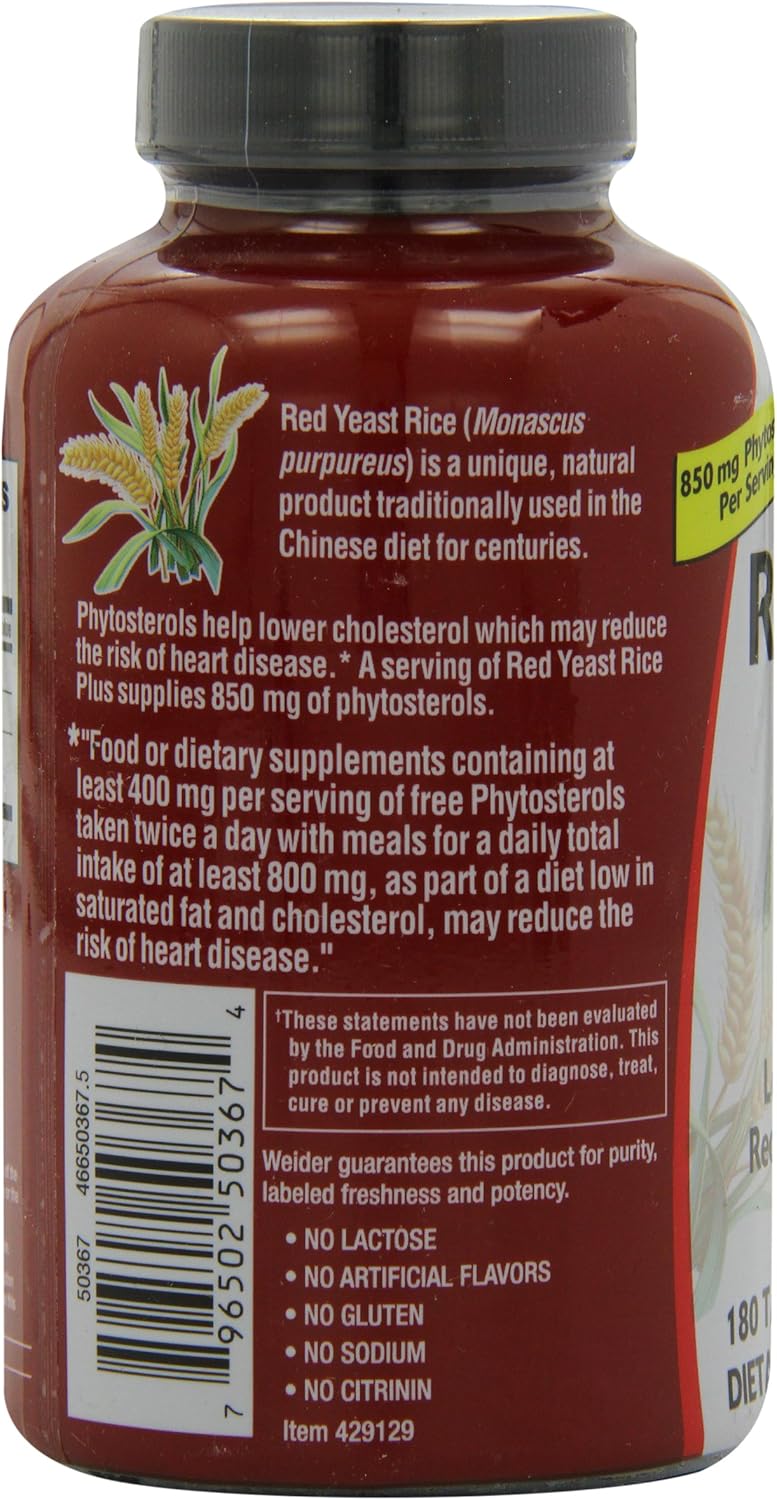 Weider Red Yeast Rice Plus 1200mg ♡ - With 850mg of Natural Phytosterols- Gluten FREE - One Month Supply: Health & Personal Care