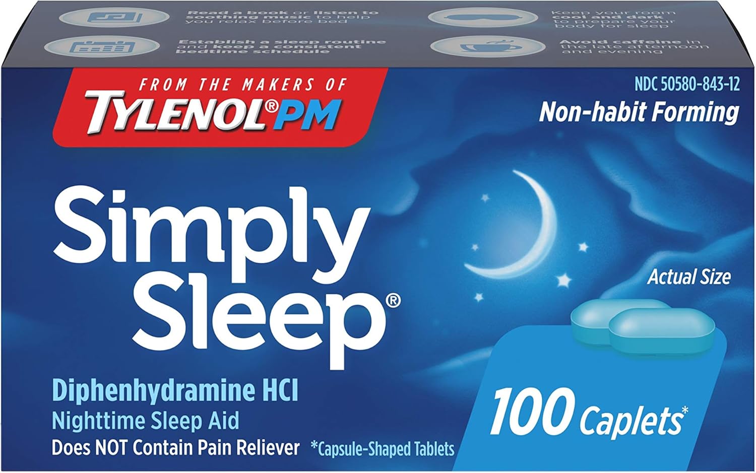 Simply Sleep Nighttime Sleep Aid Caplets with 25 mg Diphenhydramine HCl, Non-Habit Forming, 100 ct