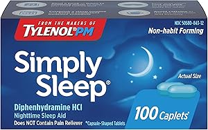 Simply Sleep Nighttime Sleep Aid Caplets with 25 mg Diphenhydramine HCl, Non-Habit Forming, 100 ct