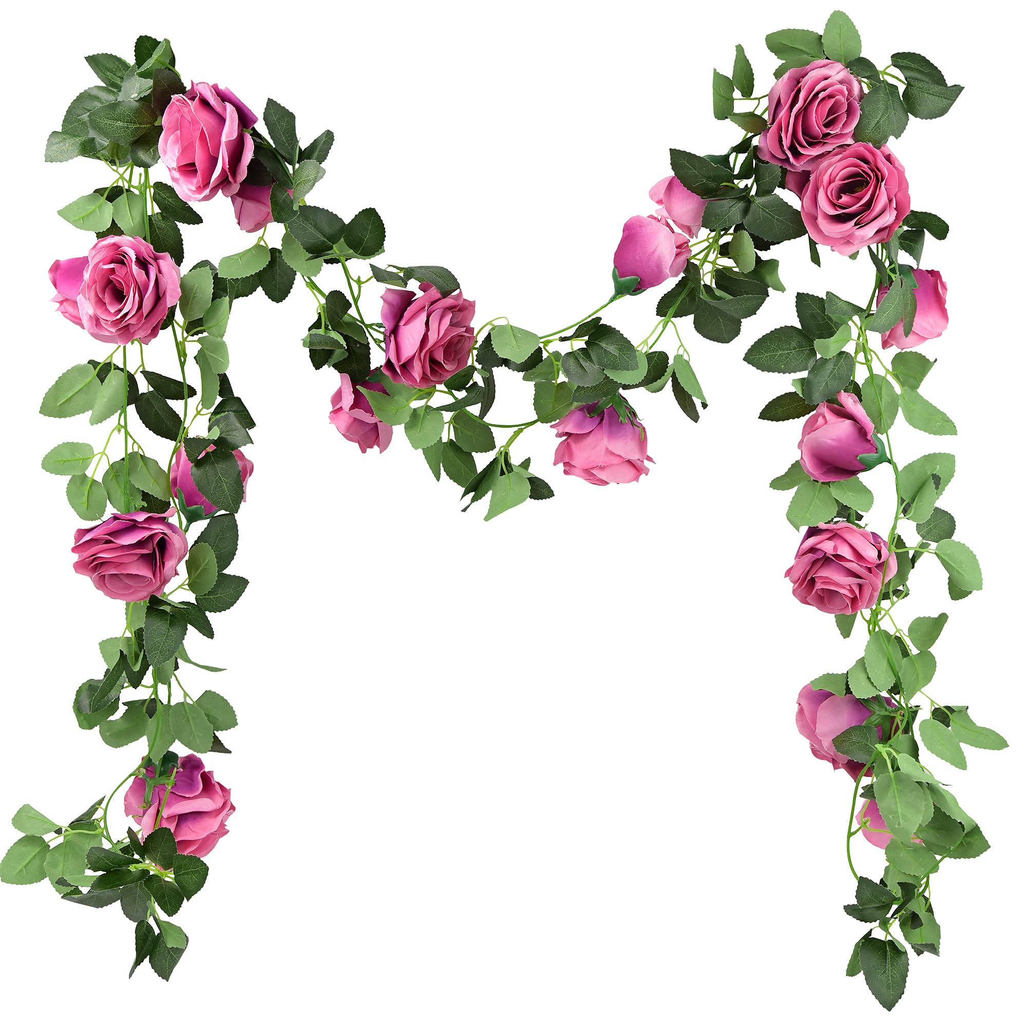 FiveSeasonStuff Fuchsia Pink Artificial Rose Garlands, Set of Two Silk Flower Vines, Total Length 4.4 Metres for Home Interiors and Decorative Displays