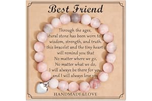 JEWELRYCARD Jewelry&Card Christmas Gifts for Sister Best Friend, Natural Stone Heart Friendship Bracelets for Sister Best Friend Bestie Women