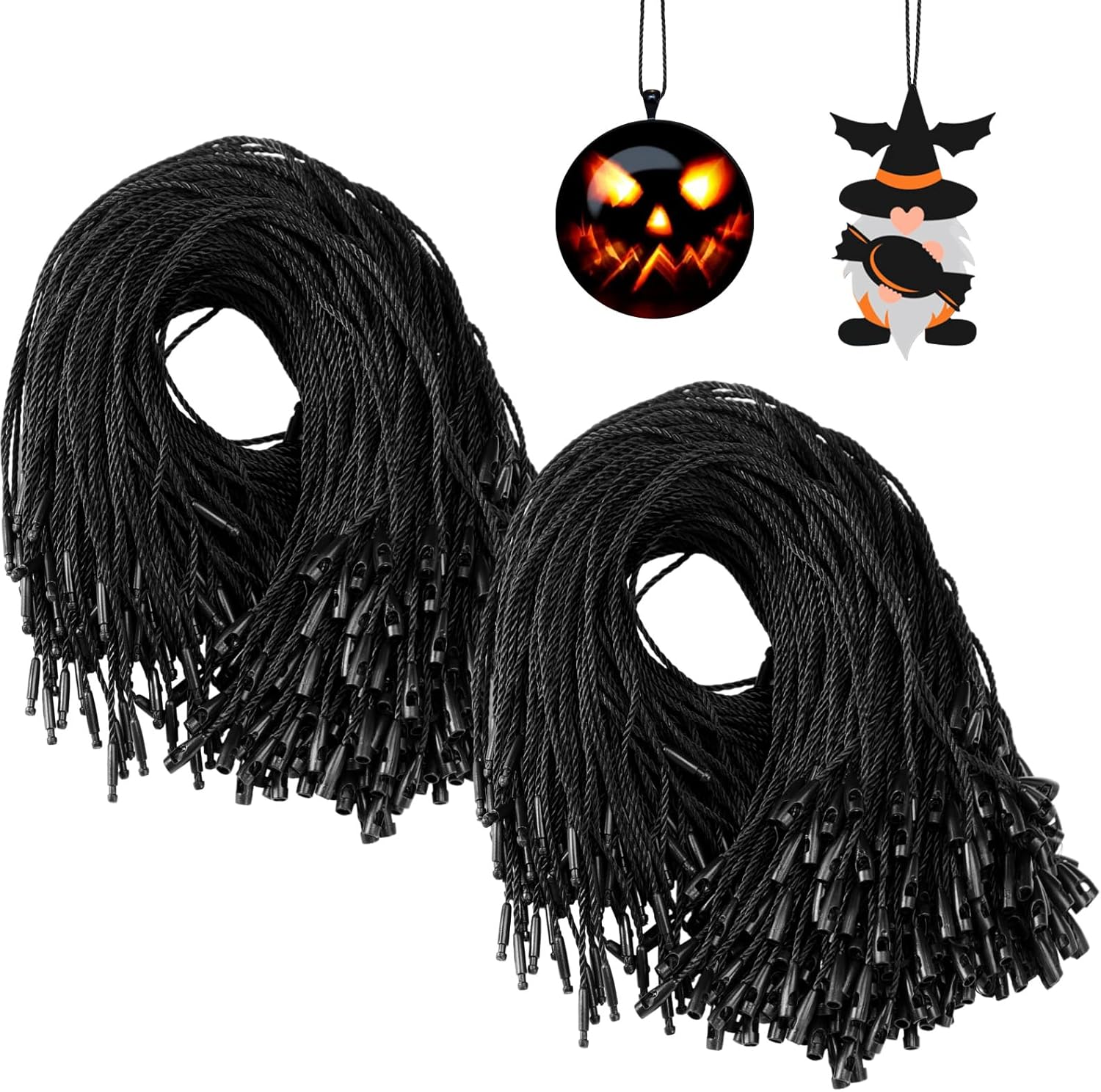 Ornament Hooks - FEBSNOW Halloween Ornament Hooks, 500 Pieces Ornament Hangers with Snap Ornament String for Christmas Tree Holiday Party Hanging Decorations Ropes Easy and Fast Locking (Black)
